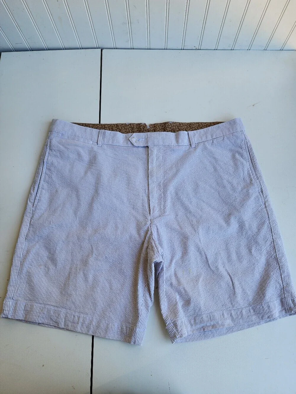 Daniel Cremieux Men’s White Beige Striped Bermuda Comfort Stretch Shorts Sz 40